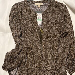 Michael Kors Brown Leopard Long Sleeve Dress